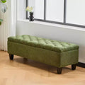 Zeus & Ruta 51'' Green Boucle Fabric Storage Ottoman Bench with Button Tufting & Rubber Wood Legs