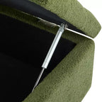 Banc de rangement ottoman Zeus & Ruta 51 po en tissu bouclé vert avec capitonnage et pieds en bois d'hévéa