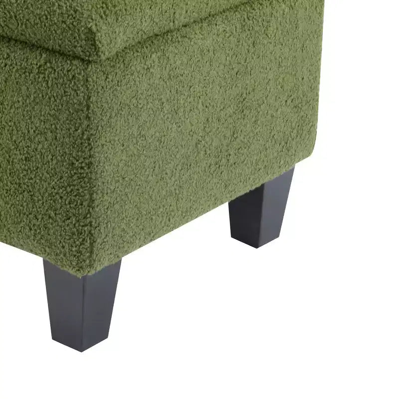 Banc de rangement ottoman Zeus & Ruta 51 po en tissu bouclé vert avec capitonnage et pieds en bois d'hévéa