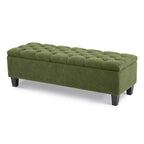 Banc de rangement ottoman Zeus & Ruta 51 po en tissu bouclé vert avec capitonnage et pieds en bois d'hévéa