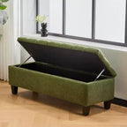 Banc de rangement ottoman Zeus & Ruta 51 po en tissu bouclé vert avec capitonnage et pieds en bois d'hévéa
