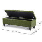 Banc de rangement ottoman Zeus & Ruta 51 po en tissu bouclé vert avec capitonnage et pieds en bois d'hévéa