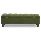 Banc de rangement ottoman Zeus & Ruta 51 po en tissu bouclé vert avec capitonnage et pieds en bois d'hévéa