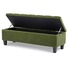 Banc de rangement ottoman Zeus & Ruta 51 po en tissu bouclé vert avec capitonnage et pieds en bois d'hévéa