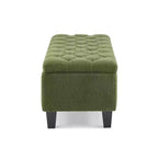 Banc de rangement ottoman Zeus & Ruta 51 po en tissu bouclé vert avec capitonnage et pieds en bois d'hévéa