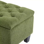 Banc de rangement ottoman Zeus & Ruta 51 po en tissu bouclé vert avec capitonnage et pieds en bois d'hévéa