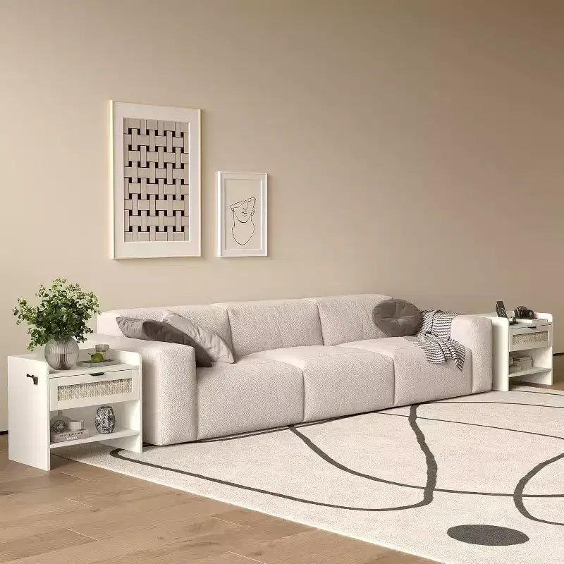 Table de chevet en rotin, avec station de recharge, 1 tiroir de rangement et espace de rangement ouvert, convient pour la chambre à coucher