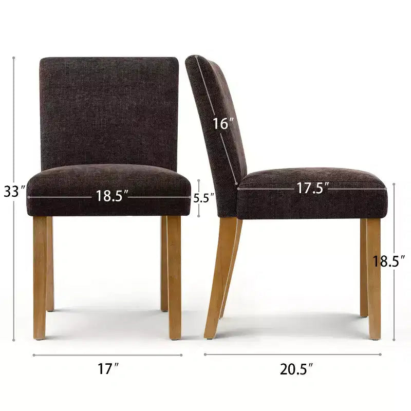 Lot de 2 chaises de salle à manger modernes sans accoudoirs avec assise rembourrée en tissu et pieds en bois massif pour cuisine ou salle à manger-Panipeachy