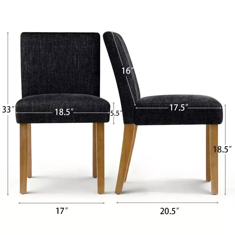 Lot de 2 chaises de salle à manger modernes sans accoudoirs avec assise rembourrée en tissu et pieds en bois massif pour cuisine ou salle à manger-Panipeachy