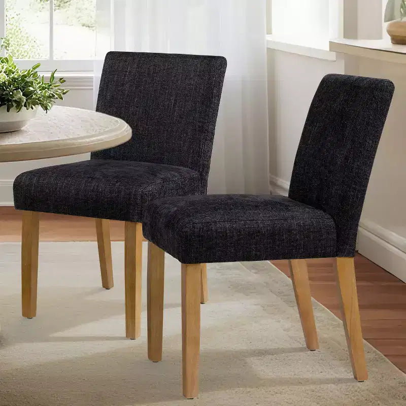 Set of 2 Modern Armless Dining Chairs with Fabric Upholstered Seats and Solid Wood Legs for Kitchen or Dining Room-Panipeachy