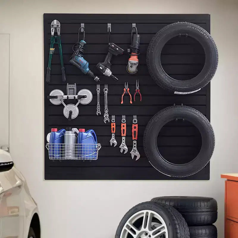 VEVOR Revêtement mural à lattes, 1,2 x 1,2 m, lambris mural PVC pour garage avec design modulaire, panneau mural à lattes noir facile à installer et réglable, noir
