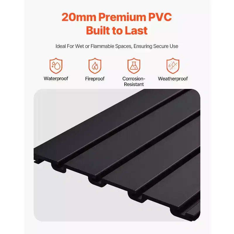 VEVOR Revêtement mural à lattes, 1,2 x 1,2 m, lambris mural PVC pour garage avec design modulaire, panneau mural à lattes noir facile à installer et réglable, noir