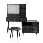 Coiffeuse moderne Whisen, table de maquillage rétractable, ensemble compact avec miroir, tiroirs et meuble de rangement