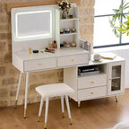 Coiffeuse moderne Whisen, table de maquillage rétractable, ensemble compact avec miroir, tiroirs et meuble de rangement