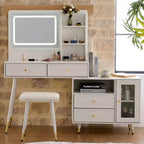 Coiffeuse moderne Whisen, table de maquillage rétractable, ensemble compact avec miroir, tiroirs et meuble de rangement