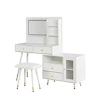 Coiffeuse moderne Whisen, table de maquillage rétractable, ensemble compact avec miroir, tiroirs et meuble de rangement