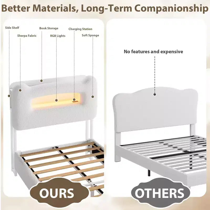 Cadre de lit LED rembourré, lit plateforme avec tiroirs et tête de lit de rangement pour enfants/filles/garçons, support robuste, sommier tapissier non requis