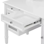 Coiffeuse Whisen 44.4, station de beauté peu encombrante avec miroir, tabouret, tiroir et meuble de rangement - Blanc