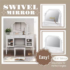 Coiffeuse Whisen 44.4, station de beauté peu encombrante avec miroir, tabouret, tiroir et meuble de rangement - Blanc