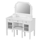 Coiffeuse Whisen 44.4, station de beauté peu encombrante avec miroir, tabouret, tiroir et meuble de rangement - Blanc