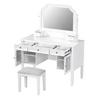 Coiffeuse Whisen 44.4, station de beauté peu encombrante avec miroir, tabouret, tiroir et meuble de rangement - Blanc