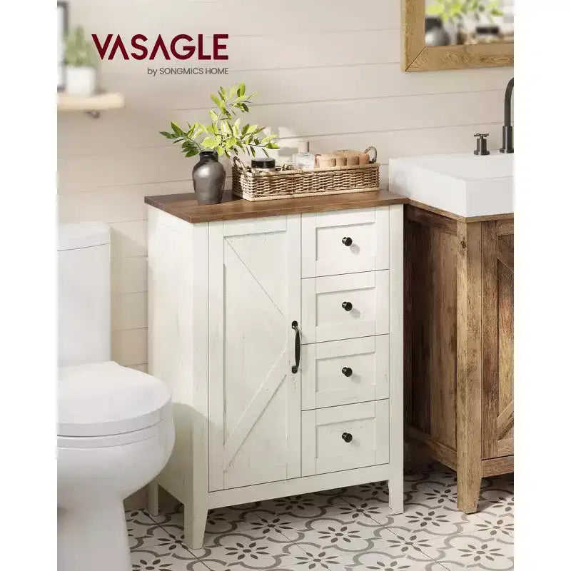 VASAGLE Collection LIRY - Meuble de Rangement, Meuble de Salle de Bain, 4 Tiroirs, Organisateur de Rangement sur Pied, Porte Coulissante, Étagère Réglable