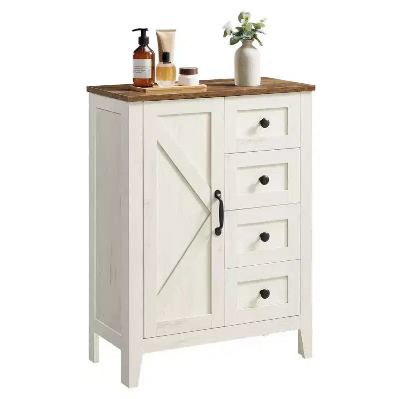 VASAGLE Collection LIRY - Meuble de Rangement, Meuble de Salle de Bain, 4 Tiroirs, Organisateur de Rangement sur Pied, Porte Coulissante, Étagère Réglable