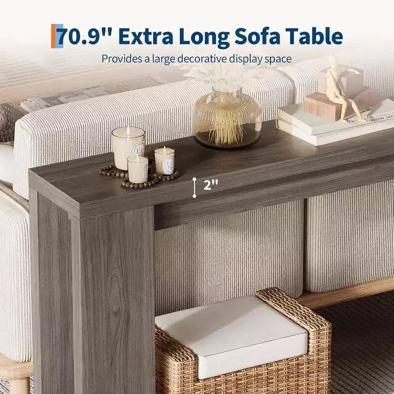 Console d'entrée rustique en bois de 70,9 pouces de long pour couloir, salon, derrière un canapé, profondeur étroite de 11,8 pouces