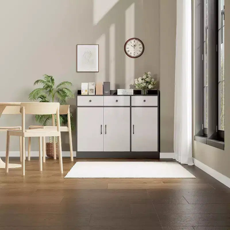 Buffet de salle à manger de 42,5 pouces, meuble de rangement de cuisine moderne avec étagères réglables, armoire en bois avec 3 tiroirs pour salon, salle à manger