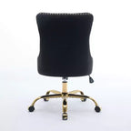 Chaise de bureau pivotante réglable, chaise de bureau moderne en velours capitonné avec base en métal doré (noir)
