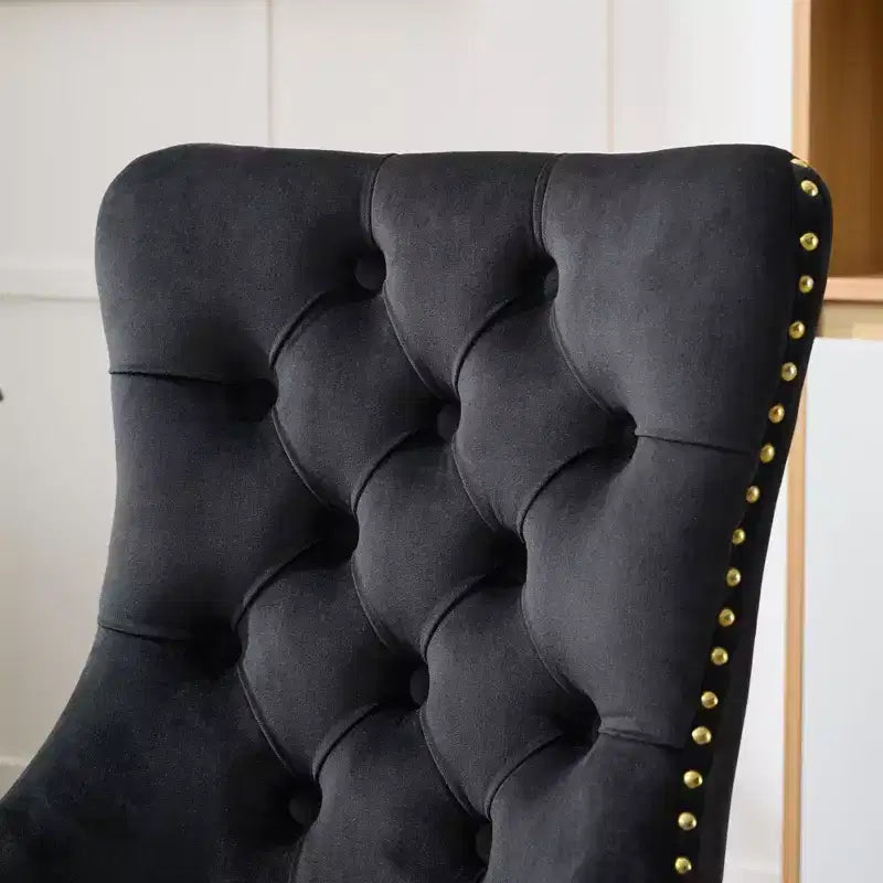 Chaise de bureau pivotante réglable, chaise de bureau moderne en velours capitonné avec base en métal doré (noir)