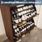 Meuble de rangement pour chaussures avec 2 tiroirs à rabat, meuble de rangement pour chaussures dissimulé sur pied, meuble à chaussures étroit en bois pour couloir et salon