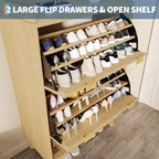 Meuble de rangement pour chaussures avec 2 tiroirs à rabat, meuble de rangement pour chaussures dissimulé sur pied, meuble à chaussures étroit en bois pour couloir et salon