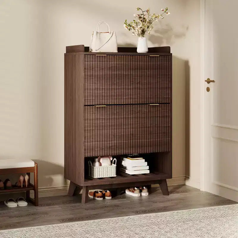 Meuble de rangement pour chaussures avec 2 tiroirs à rabat, meuble de rangement pour chaussures dissimulé sur pied, meuble à chaussures étroit en bois pour couloir et salon