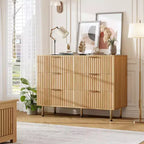 Commode large de 120 cm à 6 tiroirs, commode moderne cannelée avec rangement profond, longue commode double meuble TV pour chambre à coucher, organisation du salon