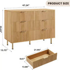 Commode large de 120 cm à 6 tiroirs, commode moderne cannelée avec rangement profond, longue commode double meuble TV pour chambre à coucher, organisation du salon