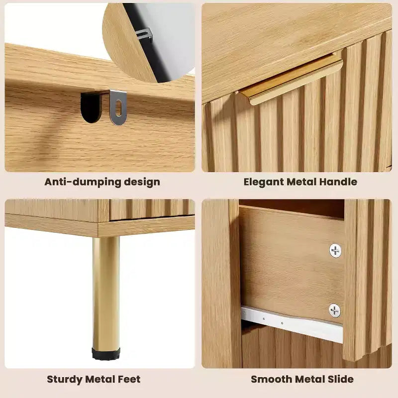 Commode large de 120 cm à 6 tiroirs, commode moderne cannelée avec rangement profond, longue commode double meuble TV pour chambre à coucher, organisation du salon