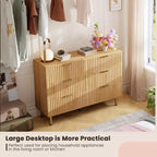 Commode large de 120 cm à 6 tiroirs, commode moderne cannelée avec rangement profond, longue commode double meuble TV pour chambre à coucher, organisation du salon