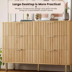 Commode large de 120 cm à 6 tiroirs, commode moderne cannelée avec rangement profond, longue commode double meuble TV pour chambre à coucher, organisation du salon