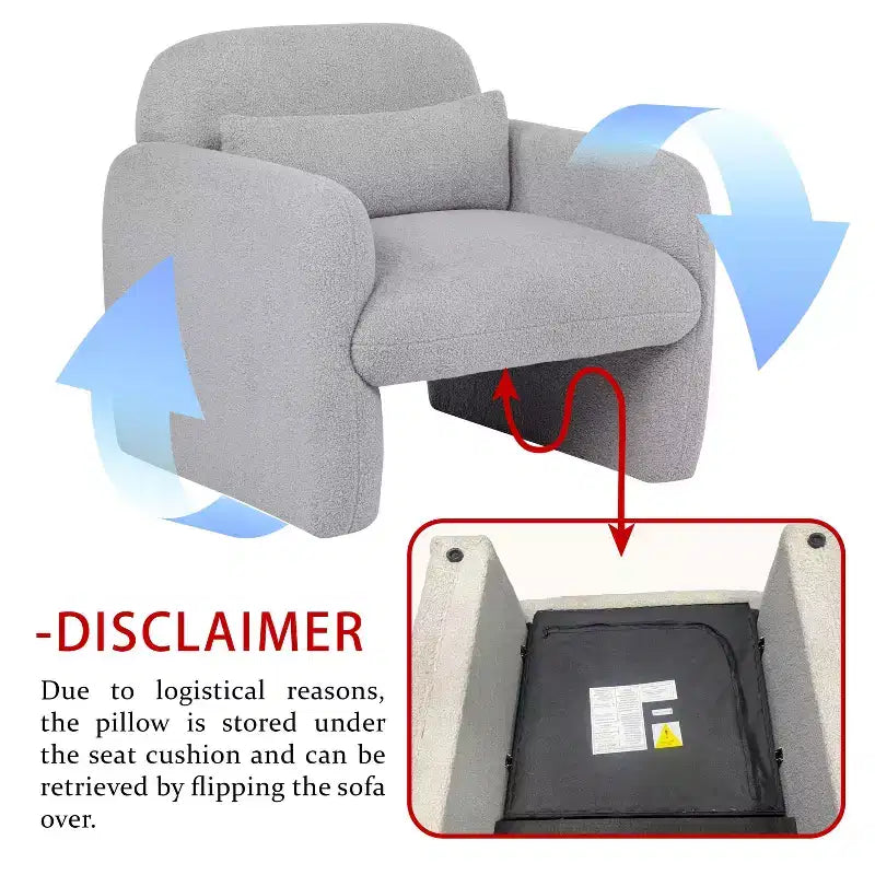 Fauteuil d'appoint moderne TUYOHW avec revêtement en molleton Teddy, fauteuil de salon individuel avec oreiller, pour salon, chambre à coucher, bureau