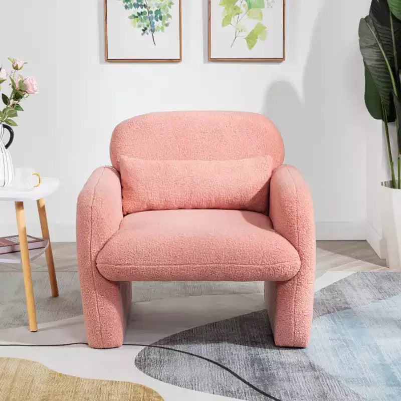 Fauteuil d'appoint moderne TUYOHW avec revêtement en molleton Teddy, fauteuil de salon individuel avec oreiller, pour salon, chambre à coucher, bureau