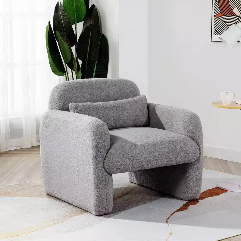TUYOHW Modern Accent Chair with Teddy Fleece Upholstered Armchair Lounge Single Sofa with Pillow Accent Chairs for Living Room, Bedroom, Office