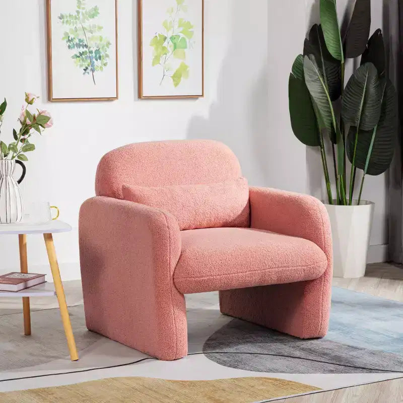 Fauteuil d'appoint moderne TUYOHW avec revêtement en molleton Teddy, fauteuil de salon individuel avec oreiller, pour salon, chambre à coucher, bureau