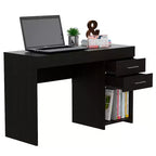 TUYOHW 47.2 Bureau d'ordinateur, Bureau d'étude moderne avec étagère inférieure ouverte, Deux tiroirs, Bureau d'ordinateur pour l'étude, le bureau à domicile, les petits espaces, Noir