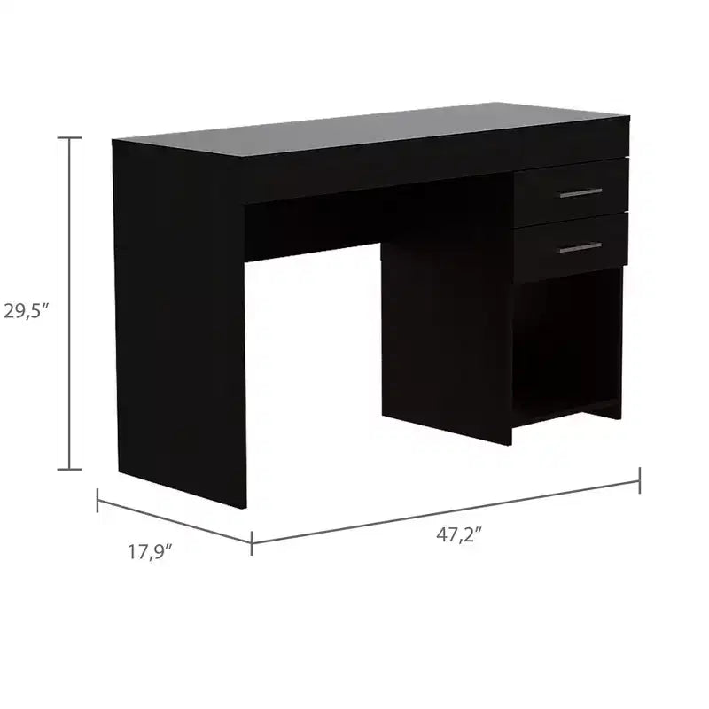 TUYOHW 47.2 Bureau d'ordinateur, Bureau d'étude moderne avec étagère inférieure ouverte, Deux tiroirs, Bureau d'ordinateur pour l'étude, le bureau à domicile, les petits espaces, Noir