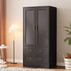 Armoire de rangement en bois à 2 portes et 2 tiroirs, avec tringle, pour chambre à coucher, 65 po