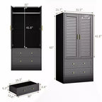 Armoire de rangement en bois à 2 portes et 2 tiroirs, avec tringle, pour chambre à coucher, 65 po