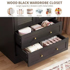 Armoire de rangement en bois à 2 portes et 2 tiroirs, avec tringle, pour chambre à coucher, 65 po
