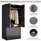 Armoire de rangement en bois à 2 portes et 2 tiroirs, avec tringle, pour chambre à coucher, 65 po