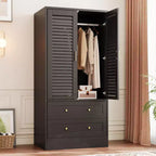Armoire de rangement en bois à 2 portes et 2 tiroirs, avec tringle, pour chambre à coucher, 65 po